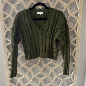 Madewell Green V-Neck Cropped Sweater